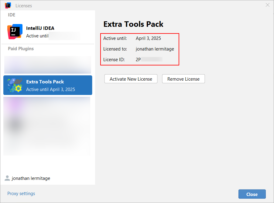 Sample license dialog